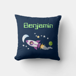 Cute boy in rocket ship cartoon illustration cushion