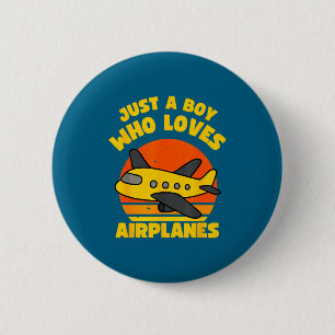 Cute Boy Loves Airplanes Kids Toddler 6 Cm Round Badge