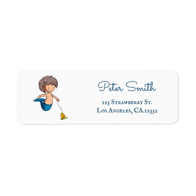 Cute Boy Mermaid Pet Snail Return Address Label (Front)