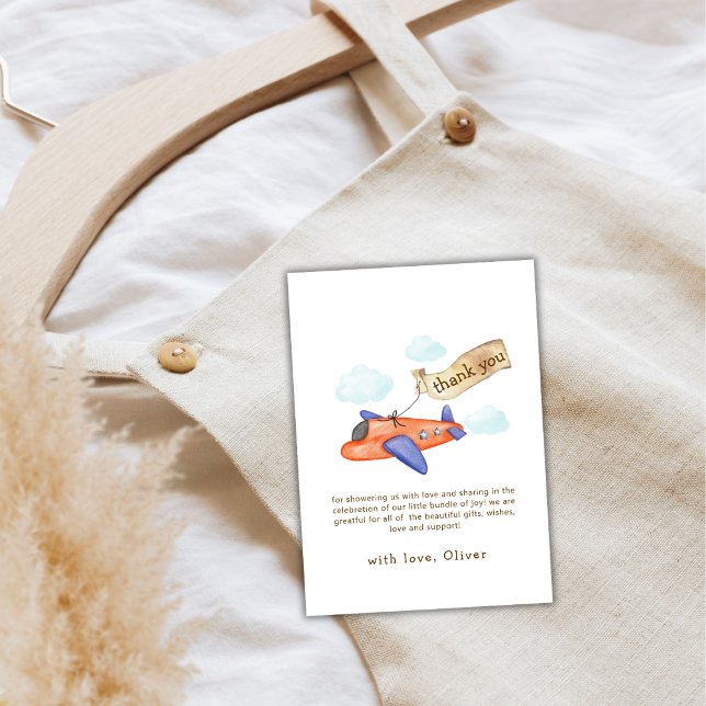 Cute Boy Minimal Aviator Airplane Baby Shower  Thank You Card (Cute Boy Minimal Aviator Airplane Baby Shower Thank You Card)