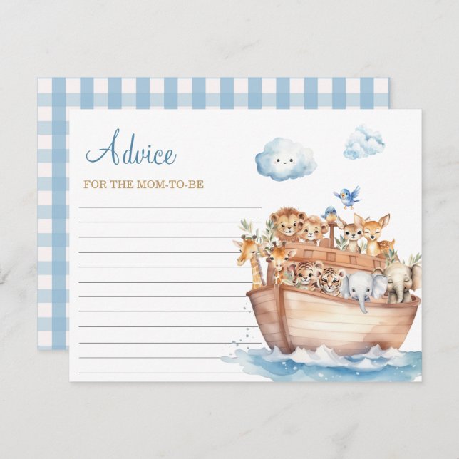 Cute Boy Noah's Ark Baby Shower Advice for Mummy Enclosure Card (Front/Back)