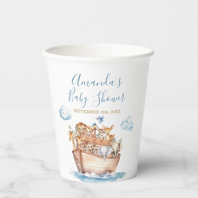 Cute Boy Noah's Ark Baby Shower Paper Cups (Front)