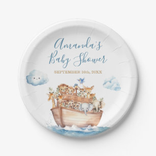 Cute Boy Noah's Ark Baby Shower Paper Plate