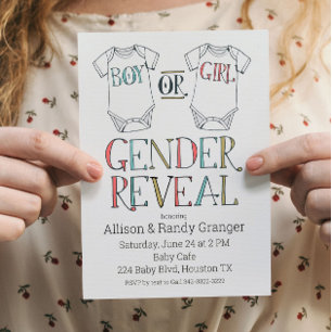Cute Boy or Girl Bodysuit Gender Reveal Invitation
