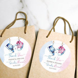 Cute boy or girl pink blue gender reveal favor classic round sticker