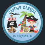 Cute Boy Pirate Party Stickers<br><div class="desc">Ahoy me hearties! This is your captain speaking! I'm calling all kids for a pirate party adventure. Shiver me timbers you'll be dancing a jig with these perfect pirate party stickers. Featuring a loveable pirate that has just found his treasure. All aboard for the pirate party or walk the plank! Arrrghhh!...</div>
