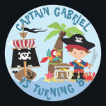 Cute Boy Pirate Party Stickers<br><div class="desc">Ahoy me hearties! This is your captain speaking! I'm calling all kids for a pirate party adventure. Shiver me timbers you'll be dancing a jig with these perfect pirate party stickers. Featuring a loveable pirate that has just found his treasure. All aboard for the pirate party or walk the plank! Arrrghhh!...</div>