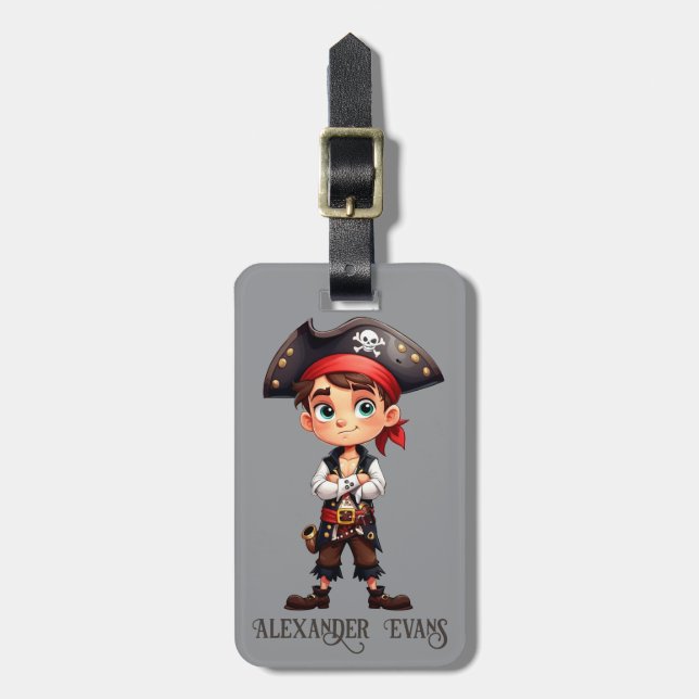 Cute Boy Pirate Personalise Luggage Tag (Front Vertical)