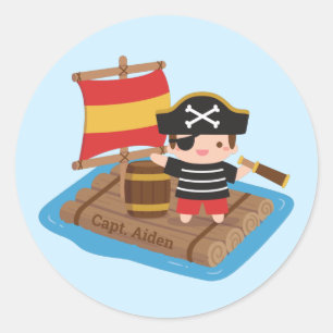 Cute Boy Pirate Sail Adventure Kids Personalised Classic Round Sticker