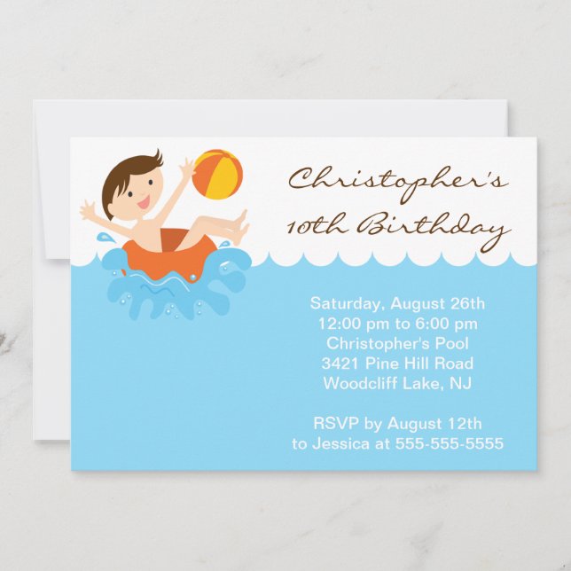 CUTE Boy Pool Party Birthday Invitation (Front)