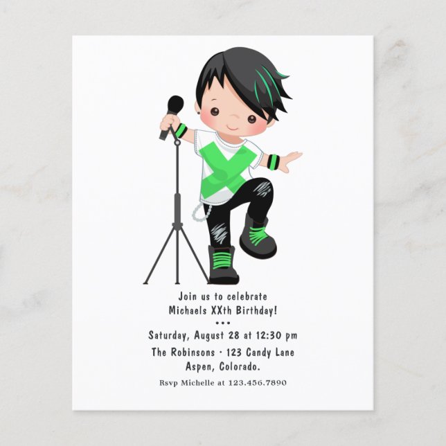 Cute Boy Rock Star Birthday Party Flyer (Front)