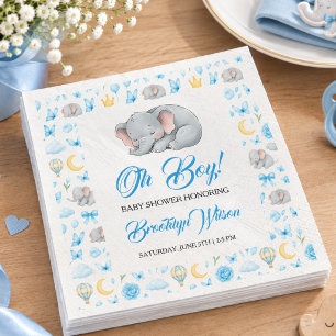 Cute Boy’s Elephant Watercolor Baby Shower Napkin