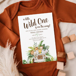 Cute Boy Safari Wild One Animals Baby Shower  Invitation