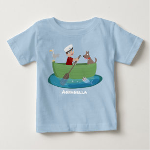 Cute boy sailor and dog rowing boat cartoon baby T-Shirt