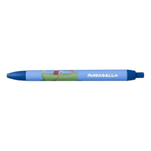 Cute boy sailor and dog rowing boat cartoon black ink pen