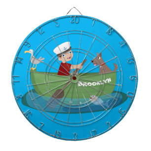 Cute boy sailor and dog rowing boat cartoon dartboard