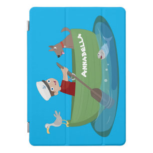 Cute boy sailor and dog rowing boat cartoon iPad pro cover