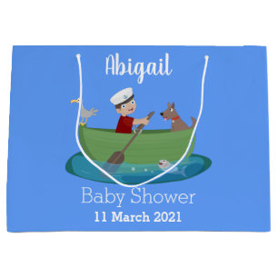 Cute boy sailor and dog rowing boat cartoon large gift bag