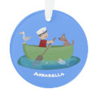 Cute boy sailor and dog rowing boat cartoon