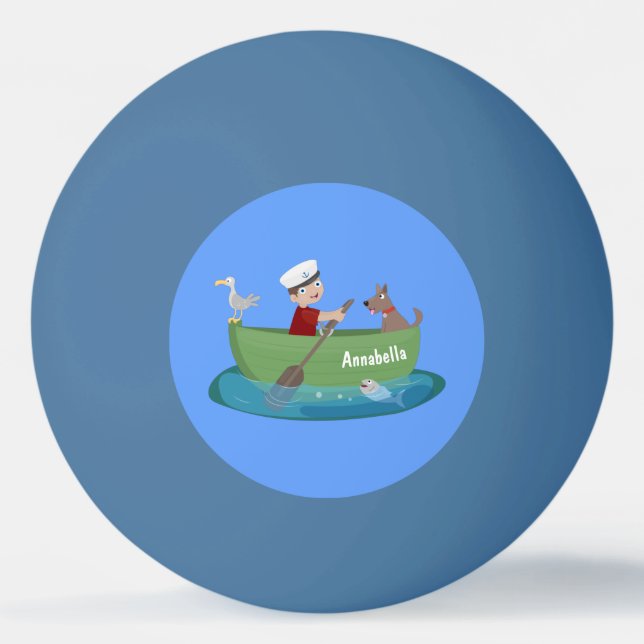 Cute boy sailor and dog rowing boat cartoon ping pong ball (Front)