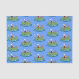 Cute boy sailor and dog rowing boat cartoon tissue paper