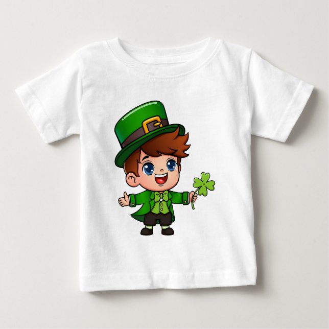 Cute Boy Saint Patrick Costume Holding Lucky  Baby T-Shirt (Front)