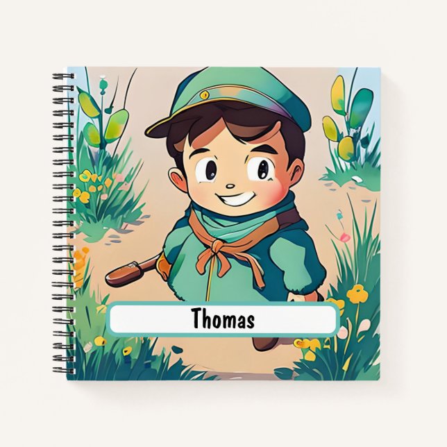 Cute Boy Scout Notebook With Customisable Nametag (Front)