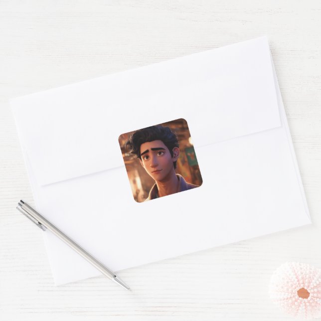 Cute Boy Square Sticker (Envelope)