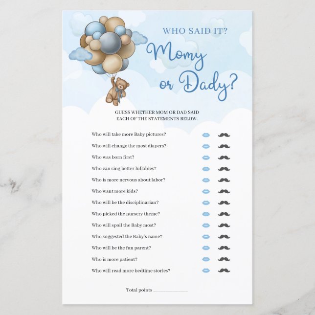 Cute boy teddy bear brown balloons Mummy or Daddy  (Front)