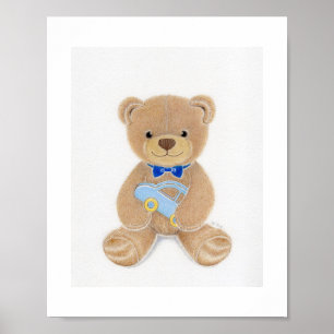 Cute Boy Teddy Bear Nursery Art Print