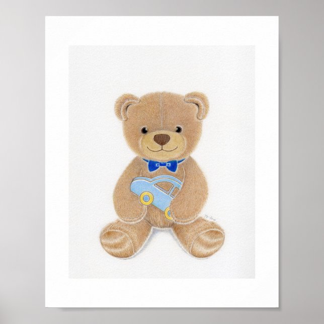 Cute Boy Teddy Bear Nursery Art Print (Front)