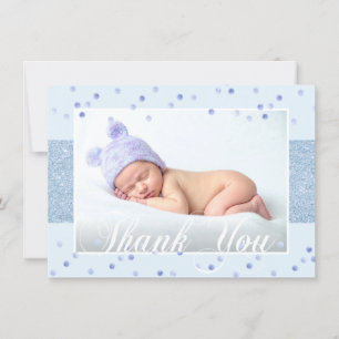 Cute BOY THANK YOU Blue Glitter   PHOTO Announcement
