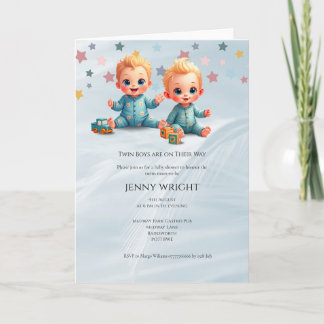 Cute Boy Twins Baby Shower Invitation