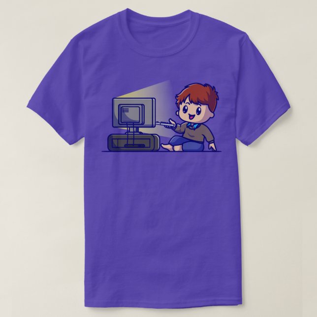 Cute Boy Watching Tv Cartoon T-Shirt (Design Front)