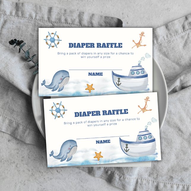 Cute Boy Whale Sailboat Diaper Raffle Baby Shower  Enclosure Card (Cute Boy Whale Sailboat Diaper Raffle Baby Shower Enclosure Card)