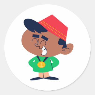 Cute Boy Winner Gold Medal Fez Hat Sticker
