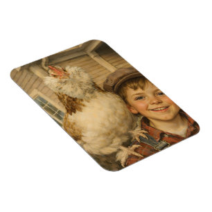 Cute Boy With Chicken Magnet