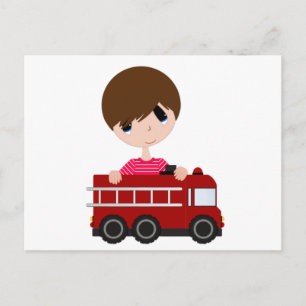 Cute, Boy with Fire Truck Postcard