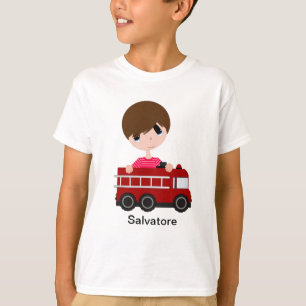 Cute, Boy with Fire Truck T-Shirt
