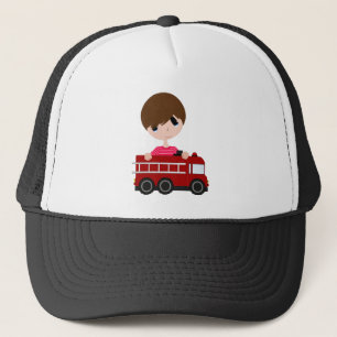 Cute, Boy with Fire Truck Trucker Hat