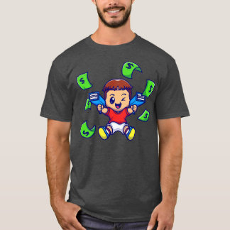 Cute Boy With Money Gun Cartoon T-Shirt