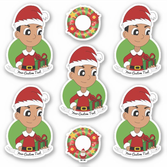 Cute boy with short black hair Christmas Sticker (Front)