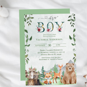 Cute Boy Woodland Animals Baby Shower  Invitation