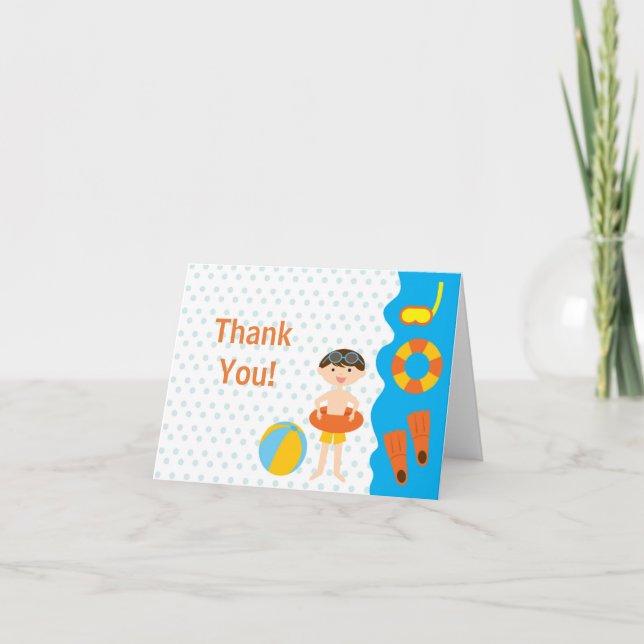 Cute BOyl Pool Party Thank You Note (Front)