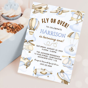 Cute Boy's Aeroplane Theme 1st Birthday Party Invitation