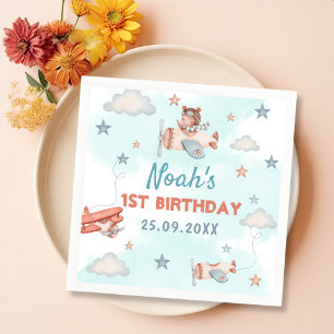 Cute Boy's Aeroplane Theme 1st Birthday Party Napkin