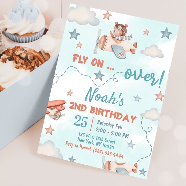 Cute Boy's Aeroplane Theme 2nd Birthday Party Invitation (Creator Uploaded)