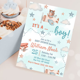 Cute Boy's Aeroplane Theme Baby Shower Party Invitation