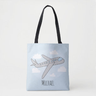 Cute Boy's Airplane Travel Design with Name Tote Bag