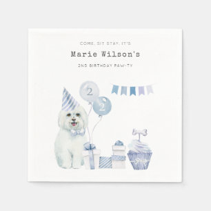 Cute Boys Blue Party Puppy Dog Any Age Birthday Napkin